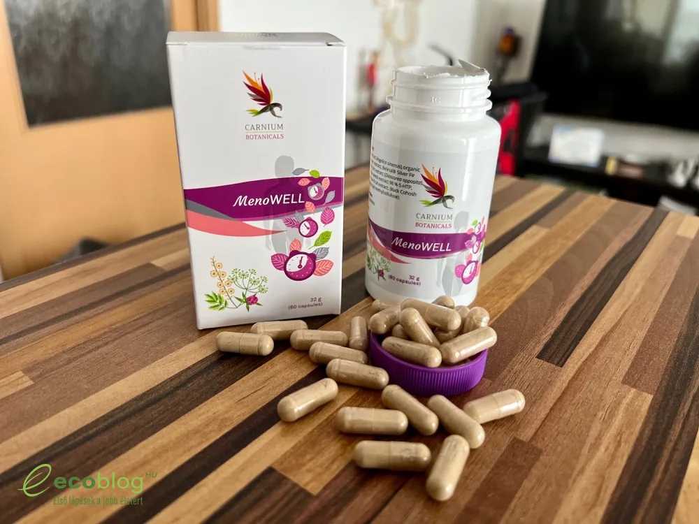Carnium Botanicals MenoWell kapszula doboza a teszthez előkészítve